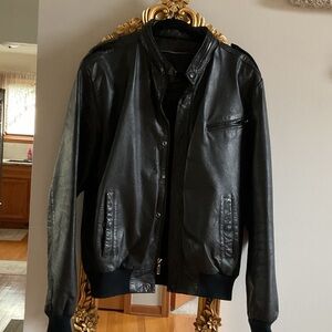 Men's Black Leather Bomber Jacket